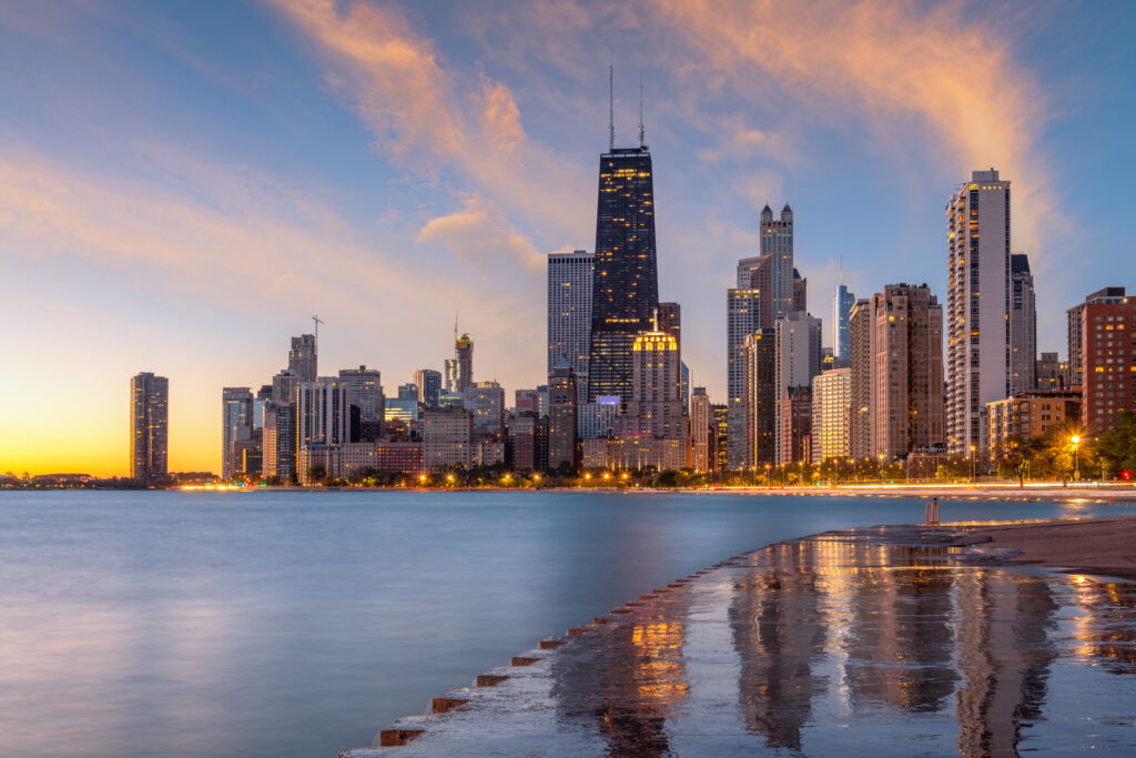 chicago skyline in lake michigan