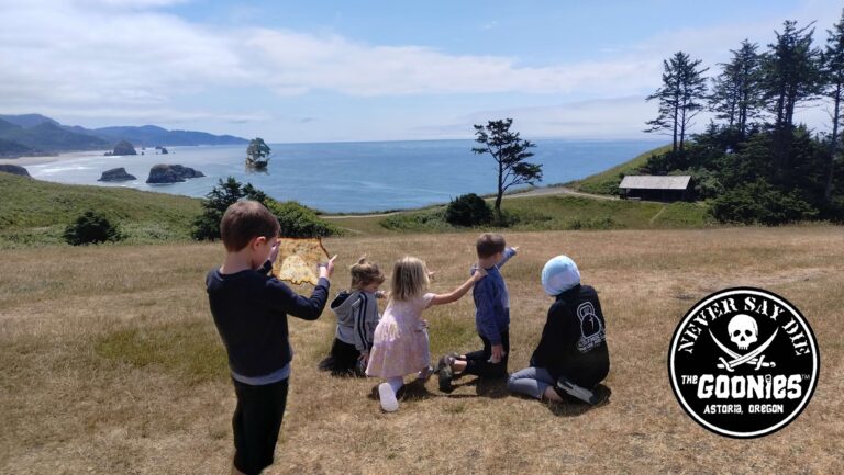 goonies kids in front of restaurant